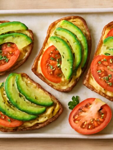Tostadas con Hummus, Aguacate y Tomate