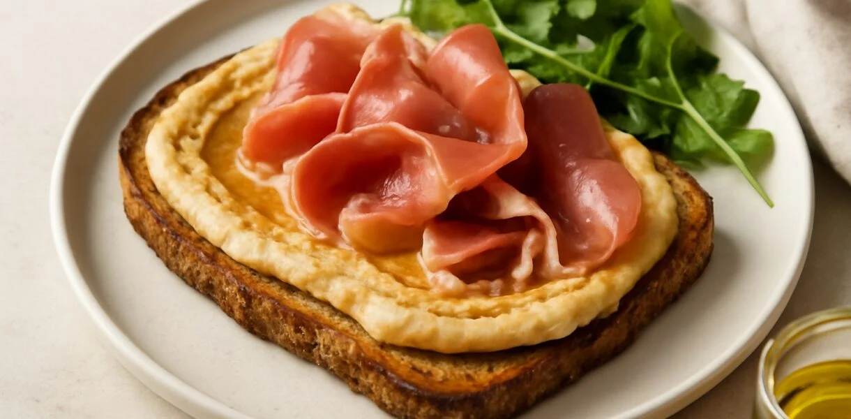 tostada de hummus con jamon