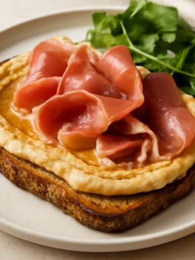 tostada de hummus con jamon